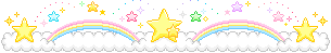 A pixel divider of a pastel rainbow with stars and clouds.