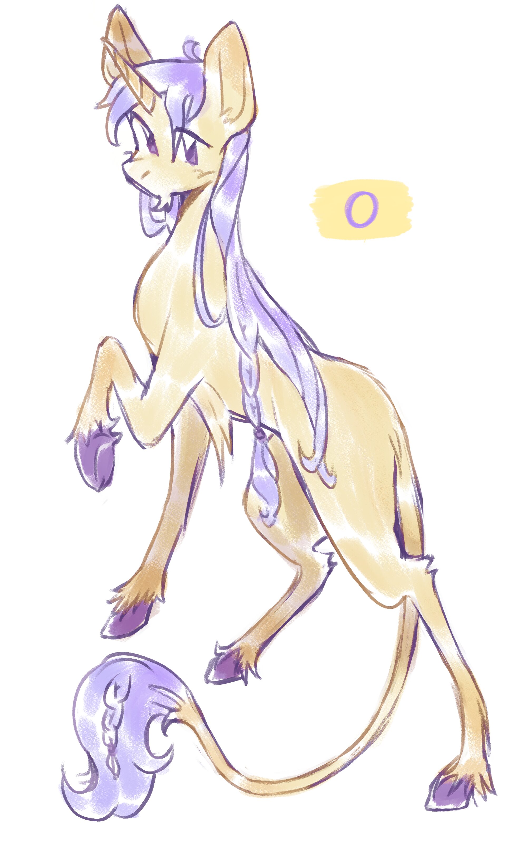 A yellow and purple unicorn with the intersex flag next to it.