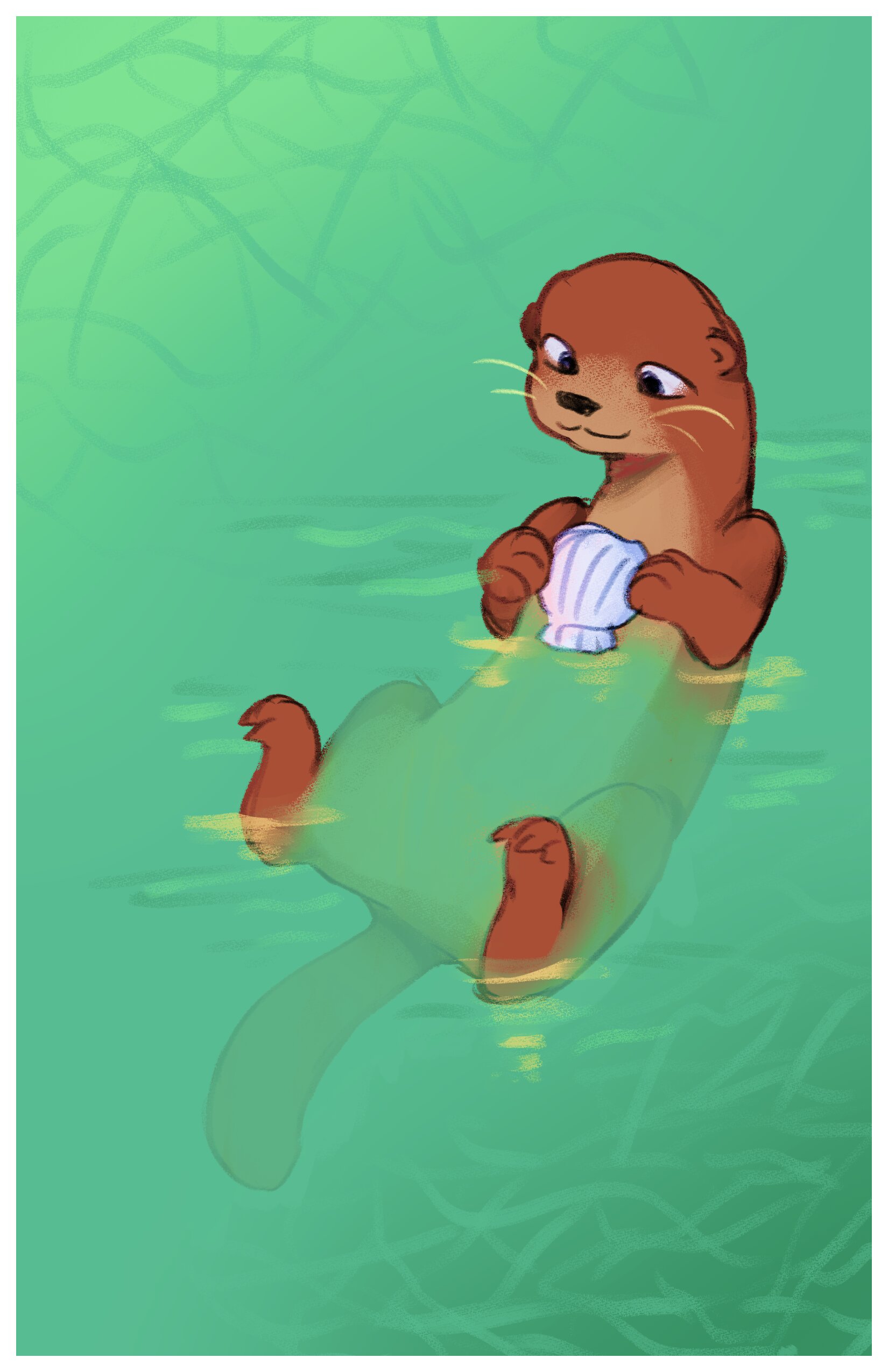 A drawing of an otter with a white border.