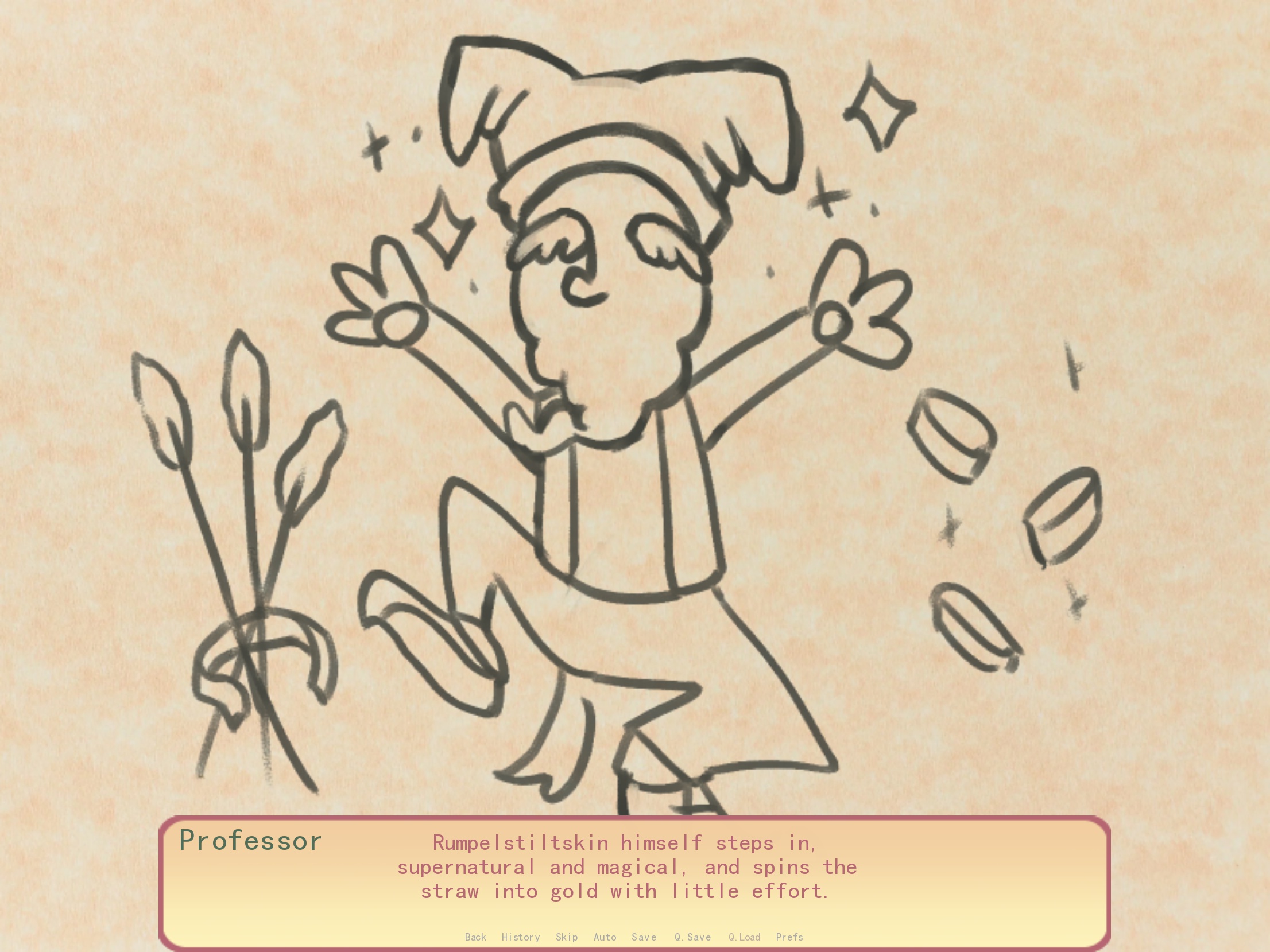 A screenshot from my visual novel showing dialogue and a CG.