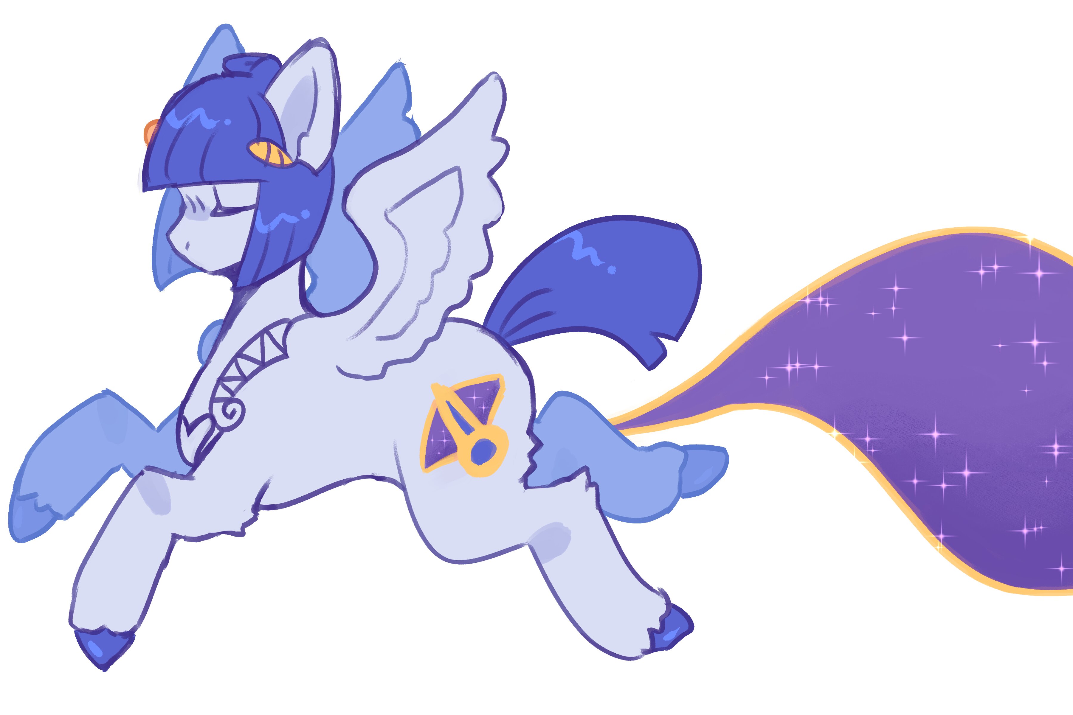 A soft drawing of a Bruno Bucciarati-themed pegasus pony with an open zipper void trailing behind.