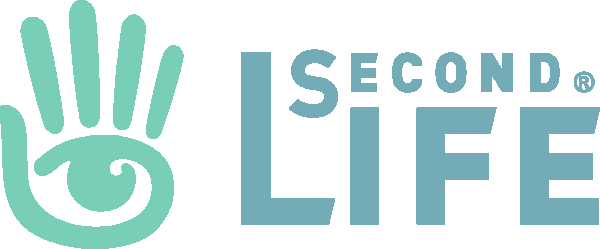 The logo of Second Life in pastel teal.